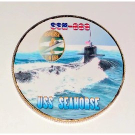 NAVY USS SEAHORSE SUBMARINE SSN-669 COLORIZED ART ROUND CHALLENGE COIN