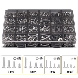 LJINGE 710Pcs Machine Screw Assortment, 4-40#6-32#8-32#10-24 Phillips Pan Head Assorted Nuts Bolts and Flat Washers Kit, Stainless Steel Fasteners with Case (Black)