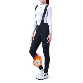 INBIKE 3D Padded Cycling Bib Pants for Women, Thermal Fleece Lined High Waist Road Bike Pants, Cold Weather Bicycle Bibs Tights with Pocket Black L