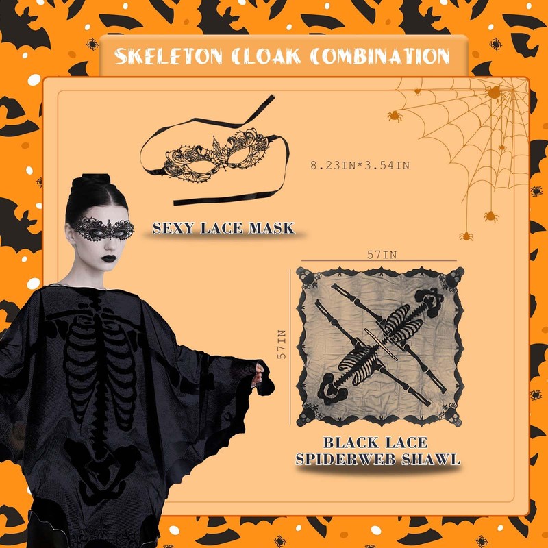HATINXIA Disfraces de Halloween para mujer, poncho de esqueleto de
