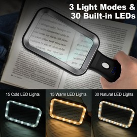 10X Magnifying Glass with Light, Rechargeable Magnifier with 3 Color Modes, Lighted Magnifying Glass Handheld for Seniors Reading Low Vision, Inspection, Close Work