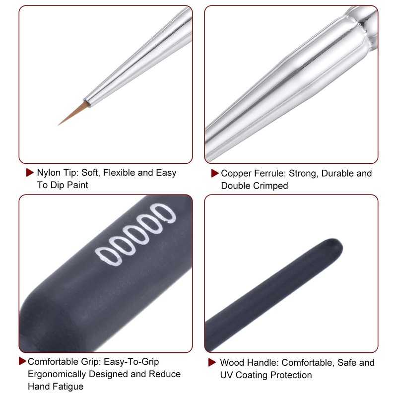 HARFINGTON 5pcs Detail Paint Brushes 3mm Pointed Tip 178mm Length