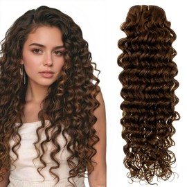 Hetto Curly Hair Extensions Brown Human Hair Thick 135g 20 Inch 7Pcs Clip in Wavy Extensions #4 Brown Water Wavy