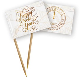 Folat 04449 50 Party Picks White with Gold Print Happy New Year