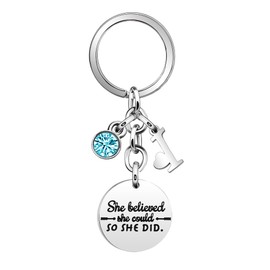 Inspirational Gift Key Chains "She Believe She Could So She Did"Encourage Key Rings for Her Women Girls Sister BFF Best Friends Bestie Colleague Graduation Birthday Christmas Anniversary Key Chain (I)