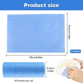 YqsIbth J Cloth Roll, 4 Rolls All Purpose Cloths, Disposable Cleaning Cloths, Blue Cloth Roll J Cloths for Kitchen Bathroom Window Soft and Absorbent Cleaning Clothes(Blue 180 Sheets)
