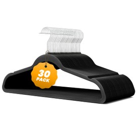 Simple Deluxe 30 Packs Heavy Duty Velvet Hangers, Space Saving Felt Hangers, Heavy Duty Clothes Hangers with 360° Rotatable Hook for Coats, Pants, Black