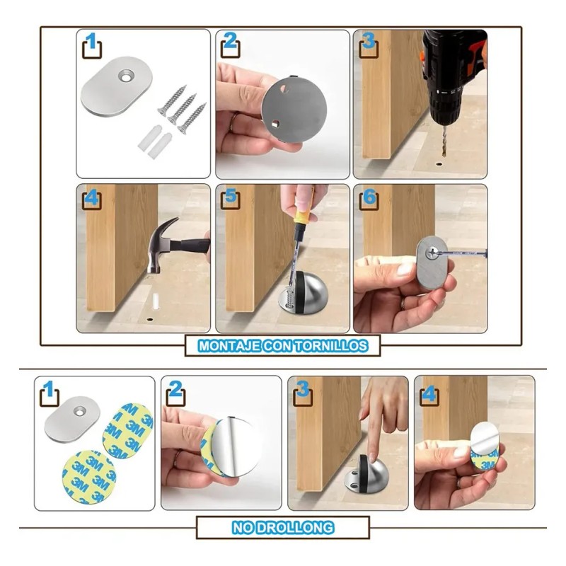 Topes para Puertas Chicon Pack 6 Magnéticos Acero Inoxidable con
