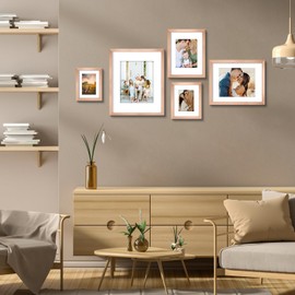 AUEAR, 11x14 Picture Frames Set of 3, with Mat for 8x10 or 11x14 without Mat, Engineered Wood Photo Frames with Plexiglass, Wall Mounting (Rose Gold)