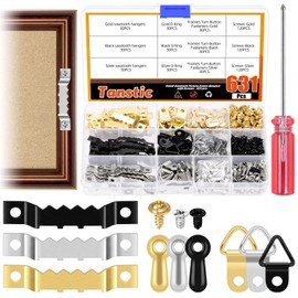 Tanstic 631 Pieces Picture Hanging Kit, Sawtooth Picture Hanger, Triangle Ring, Picture Hanger, Turn Button Fasteners with Screws and Screwdriver for Hanging Pictures, Photos (Gold, Black, Silver)