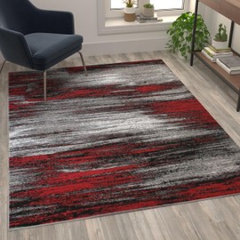 Flash Furniture Rylan Collection Abstract Area Rug - Scraped Design Red Olefin Rug - 5' x 7' Area Rug - Jute Backing - Living Room, Bedroom, & Family Room