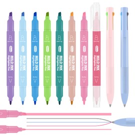 IGreis Dual Tip Aesthetic Highlighters 8 Colors and 2 Pcs 3 in 1 Multicolor Gel Pens 6 Colors Ink, Chisel & Fine Tips, No Bleed, Cute Bible Highlighters Assorted Colors for Journaling Textbook