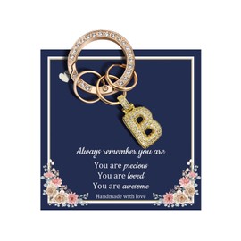 QianSiLi Initial Keyrings For Women, Key Chains For Women B Keyring Bubble Letter With Sparkly Zircon Handbag Charms Accessories