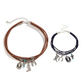 colobublie Cowboy Boot Hat Leather Choker Necklace Western Style Boho Charm Layered Silver Texas Boots Hats Horse Shoe Turquoise Cactus Flower Pendant Necklace for Women Country Cowgirl Jewelry Gifts,