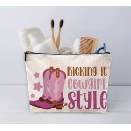 Sufamb Kicking It Cowgirl Style Hot Pink Cowgirl Boot Makeup Bag,Western Country Cowgirl Cosmetic Pouch for Women Girls,Christmas Birthday Gifts for Teen Girls,Cowgirl Gifts for Girls