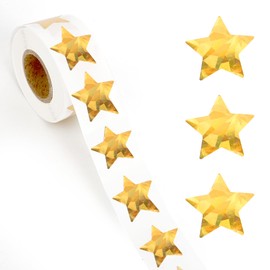Gold Star Stickers 500pcs Holographic Star Stickers for Kids Reward Glitter Foil Star Sticker Roll 1" Self Adhesive Metallic Star Label Sparkly Sticker for Behavior Chart DIY Craft Teacher Supplies