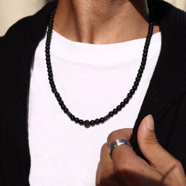 Fashion Jewelry Men's Fashion Jewelry 6mm Smooth Black Oxny Bead Necklace 1-319