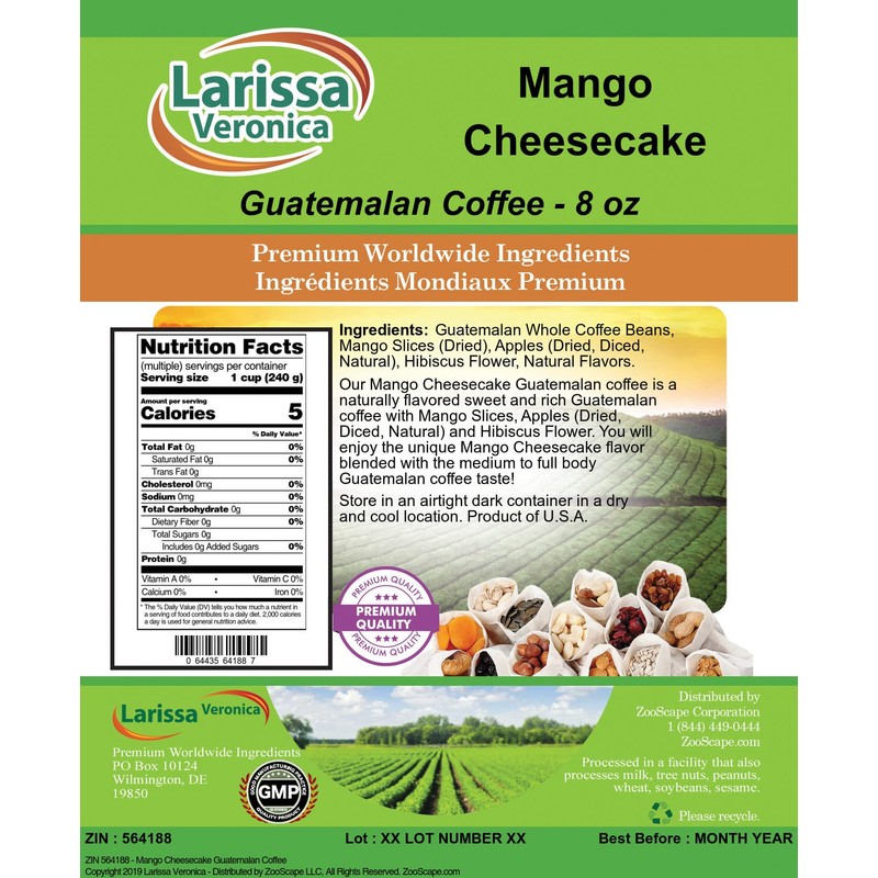 Mango Cheesecake Guatemalan Coffee (Gourmet, Naturally Flavored, Whole Coffee Beans)