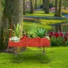Wooden Wagon Plant Bed with Metal Wheels for Garden Yard
