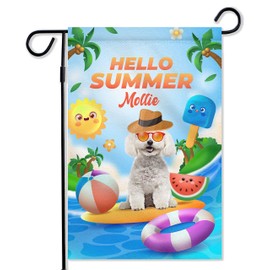 Pet Lovers Garden Flag for Bichon Frise Owners Dogs Papa Mama Son Daughter Men Women Summer Celebrating Yards Driveways Outdoor Double Sided Burlap 12" x 18" Flags Signs