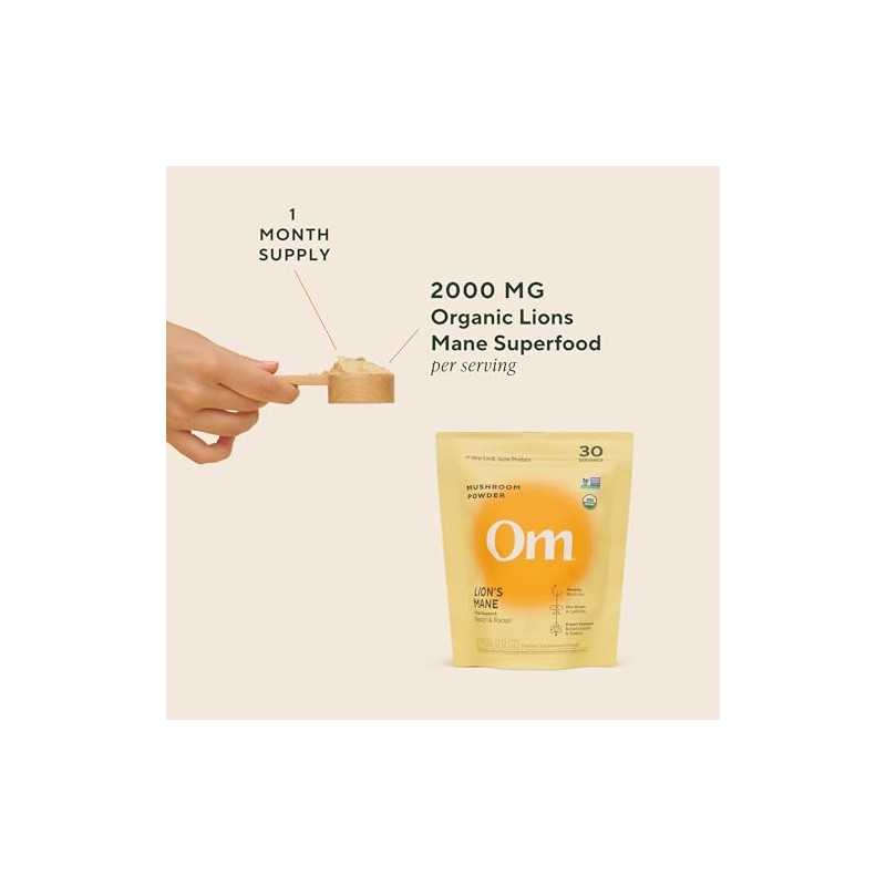 Om Organic Mushroom Nutrition Lions Mane Memory, Focus, Nerve Health,