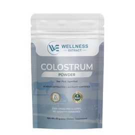 Wellness Extract Bovine Colostrum Powder Rich in Protein & Lactoferrin- The True Certified Supplement for Immune Support, Gut Health, Muscle Growth - 60g
