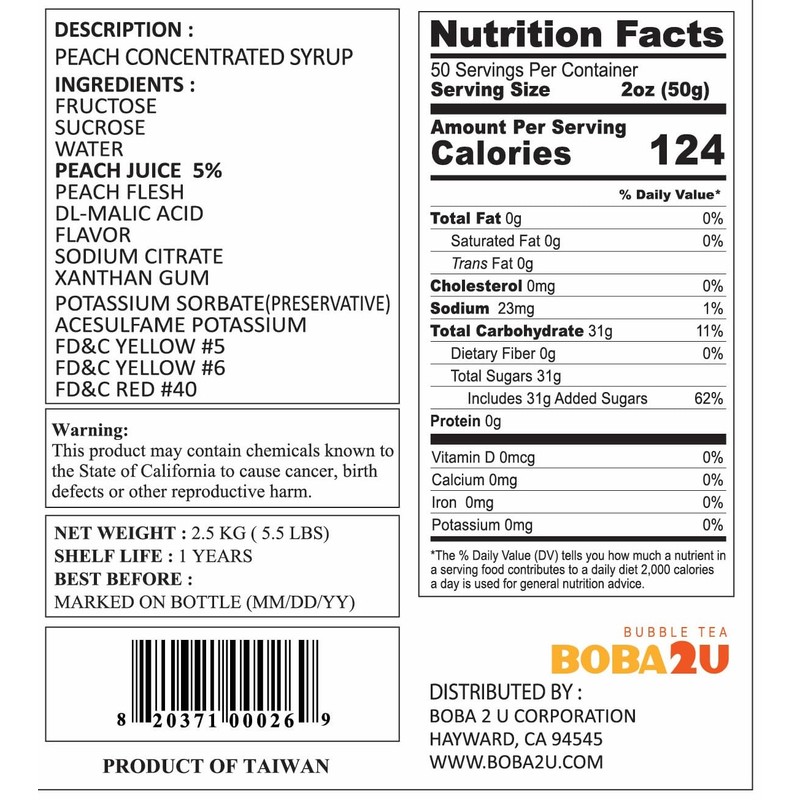 BOBA2U CONCENTRATED SYRUP 5.5 LBS (Peach)