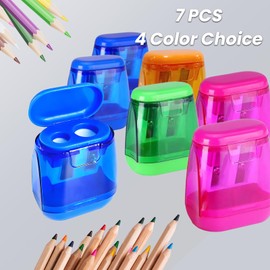 XALXVEX 7 Pack Manual Pencil Sharpeners Dual Hole, Compact, & Portable Design 4 Bright Colors, Easy Clean for Pencils, Crayons