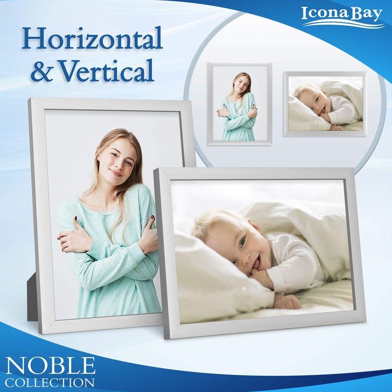 Icona Bay 5x7 Picture Frames (Silver, 6 Pack), Modern Professional