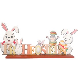 KEELYY Easter Lettering Stand, Easter Decoration Wood, Merry Easter Lettering, Easter Lettering with Rabbit, Easter Decoration for Standing Up for Table – Pack of 1