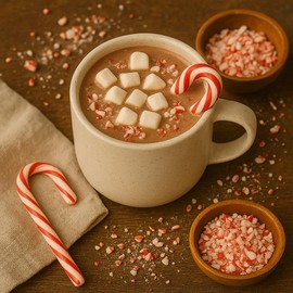 Hot Cocoa & Candy Cane Gift Set – 24 Premium Hot Chocolate Packets (6 Flavors) + 24 Classic Candy Cane | 48-Count Holiday Treat Box, Energy-Boosting Gift for Kids & Adults