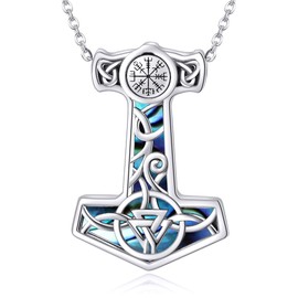 CUPENDA Thor's Hammer Necklace Sterling Silver Mjolnir Viking Compass Pendant Necklace Jewellery Gifts for Women Girlfriend, Sterling Silver, No Gemstone