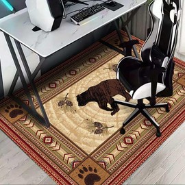 Bear Bathroom Rugs Soft Bath Rugs Non Slip, Animal Black Bear Forest Trees Rustic Cabin Washable Cover Floor Rug Absorbent Carpets Floor Mat Home Decor for Kitchen Bedroom