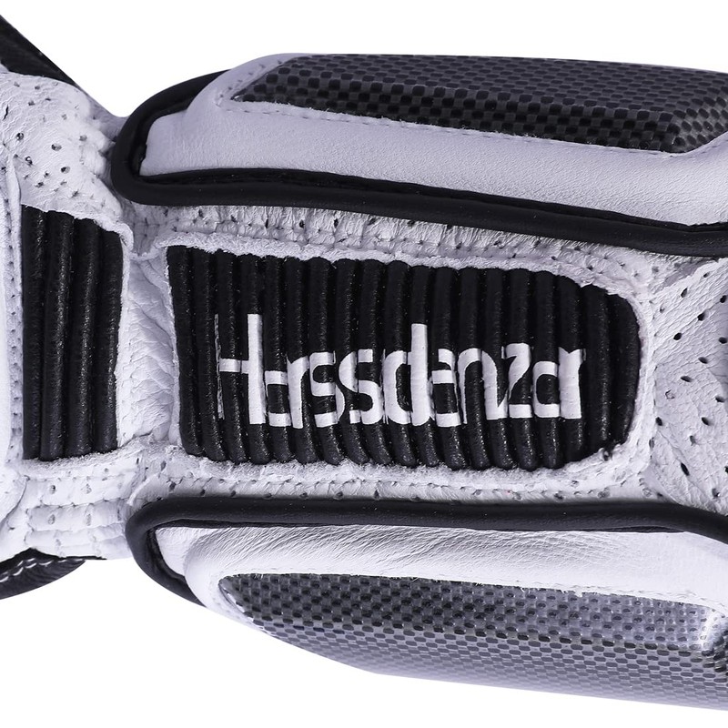 Harssidanzar Carbon Fiber Leather Motorcycle Gloves KM045UK White Black XXL