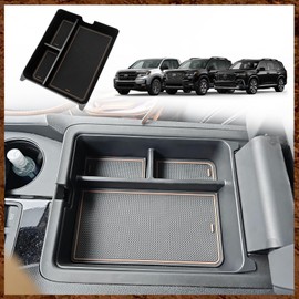 Muslogy Center Console Organizer Compatible with Honda Pilot 2023 2024 2025 2026, 2024-2026 Ridgeline/Passport Center Console Storage Box Divider Inserts Interior Accessories ABS Material(Brown)