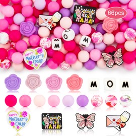 ZIFTY Silicone Beads of Mother's Day Gift 15mm Round Silicone Focal Beads Set for Party Wall Hanging Decorations Jewelry Keychain Making Supplies Tray Decor Adults Crafts (66Pcs)