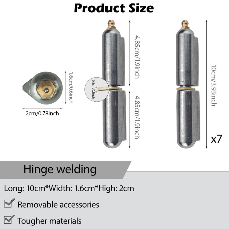 7PCS 4" × 5/8" Bullet Hinges Weld on, Low-Carbon Steel