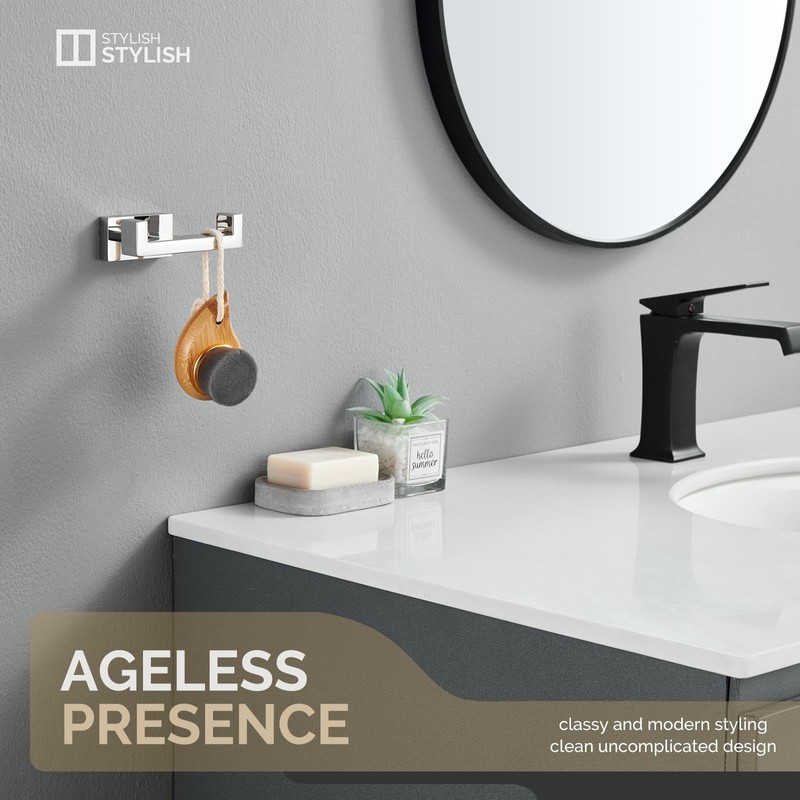 Angle Simple Double Towel Hook Polished Chrome, 304 Stainless Steel