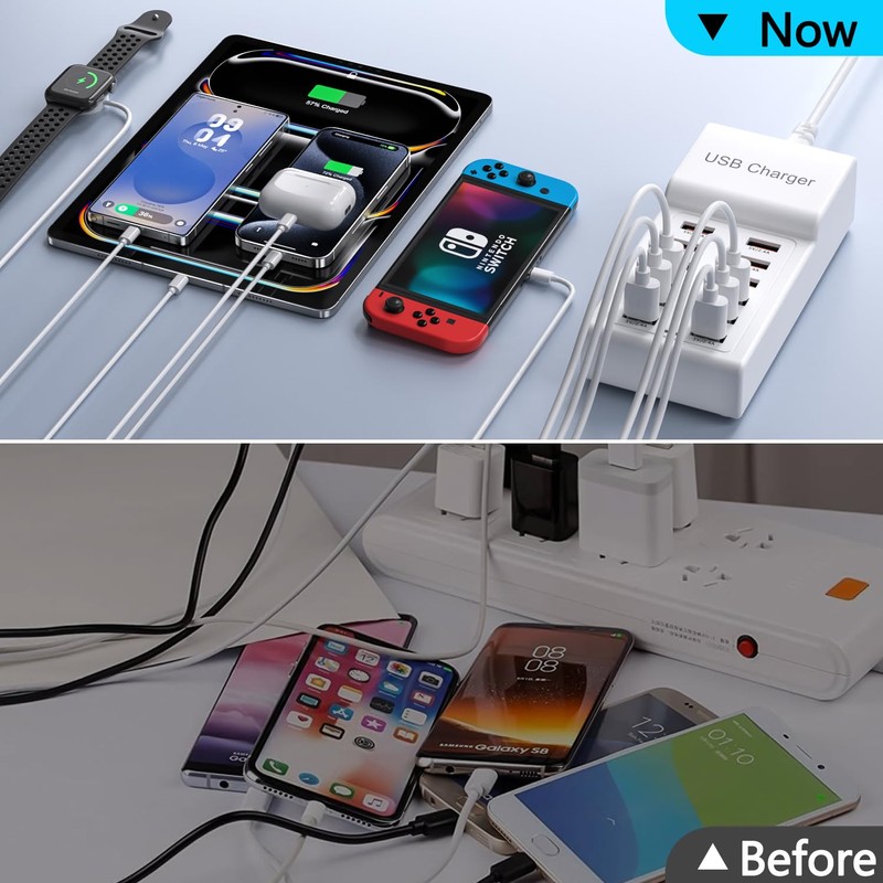 USB Charger Station 50W(10A) 12 Ports,USB Desktop Charging,Multiple Charging Block,USB