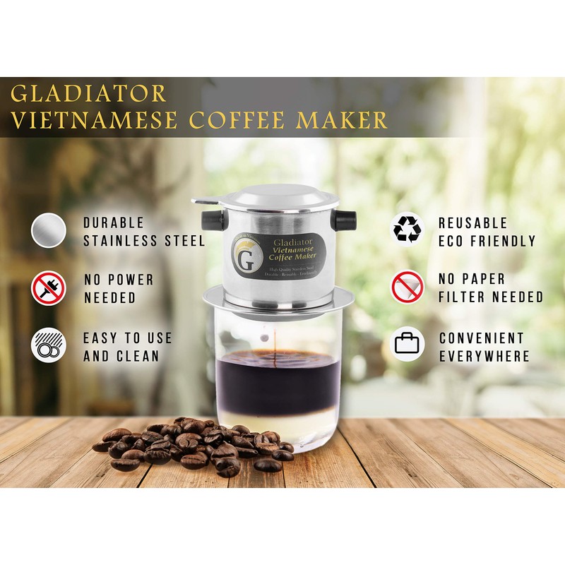 Vietnamese coffee maker filter set, French press style pour-over coffee