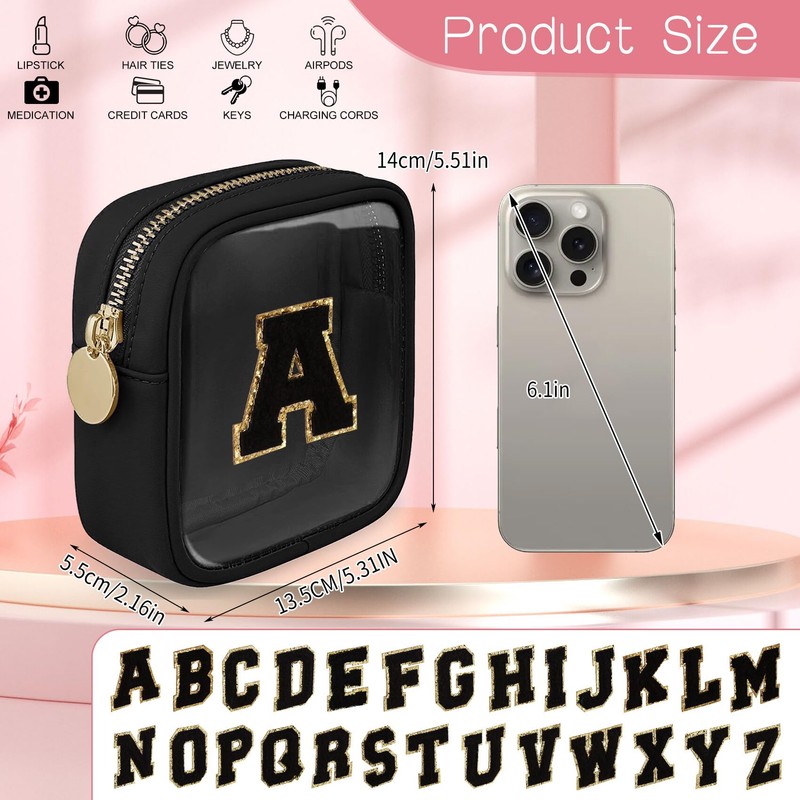 LOFOWN Initial Clear Makeup Bag Small Cosmetic Bag Travel Toiletry