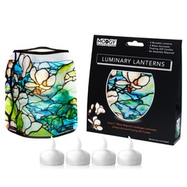 MODGY Luminary Lanterns Candle Holder Decorative Indoor Outdoor Decor, Plastic Candle Lantern Lamps for Wedding Table Centerpiece Porch 4-Pack, with Flameless Floating LED Candles Magnolia