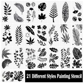 Woohome Leaf Painting Stencil, Pack of 22 Leaves Stencil, Plastic Stencils, Reusable Wall Stencil, Leaf Pattern for DIY Gift Cards, Christmas Gifts, Scrapbooks, Wall
