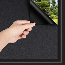 Total Blackout Window Film, 100% Light Blocking Non Adhesive No Residue Removable Opaque Static Cling Privacy Glass Film for Home Bedroom Darkening Heat Control Window Tint (35.4 Inch x 16.4 Feet )
