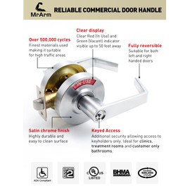 MrArm Keyed Entry Privacy Indicator Lock, Large Grade 2 Commercial Door Handle, Bathroom Door Handle Perfect for Public Restrooms Including Restaurants, Hospitals, Medical Offices, Satin Chrome