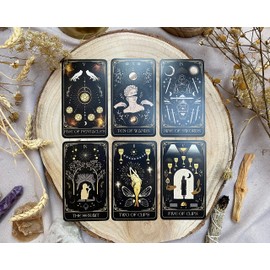 Shores Of Moon Cosmica Somnis Tarot Deck con Guía Y Caja, 78 Cartas, Cubierta Completa, Sueños Cósmicos, Astrología Celestial, Herramienta De Adivinación De Oro