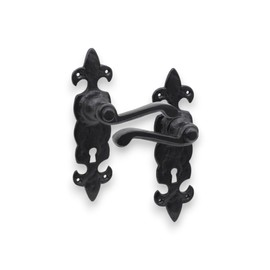 Infinity Decor Antique Black Fleur De LYS Pattern Lever Door Handle Set Cast Iron Key Lock Rustic Handle Pair