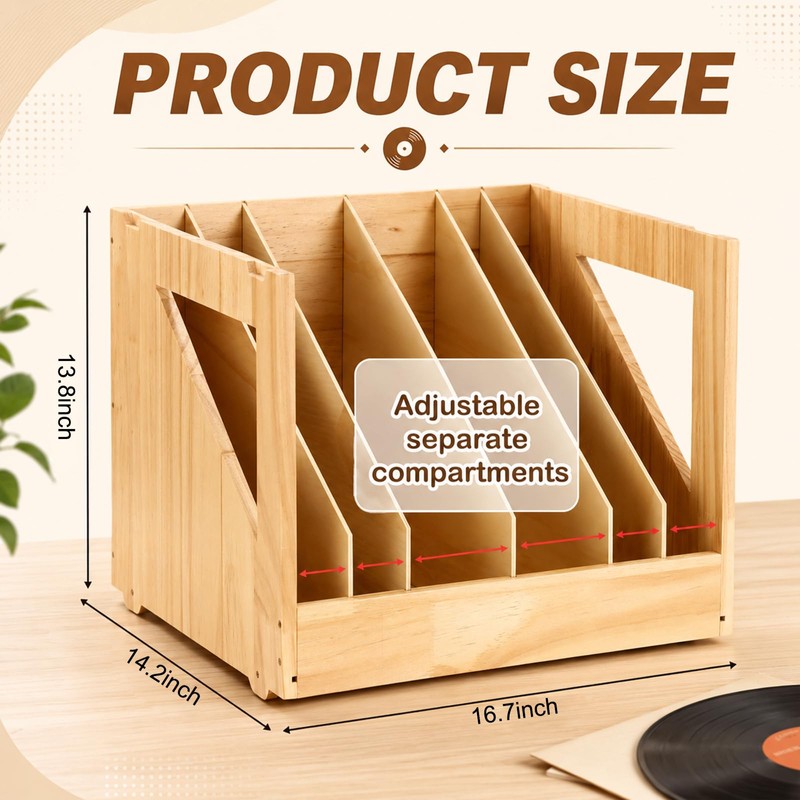 Briwooody 85 Records Wood Vinyl Record Storage with Handles for