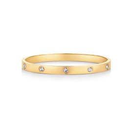 PAVOI 14K Yellow Gold Plated Love Bangle Bracelets for Women | Waterproof Stainless Steel Cubic Zirconia Hinged Bracelet Dupe | 7.5"