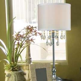 Dale Tiffany GT15319 Essence Crystal Table Lamp, White Fabric Shade, 32.5-Inch Tall